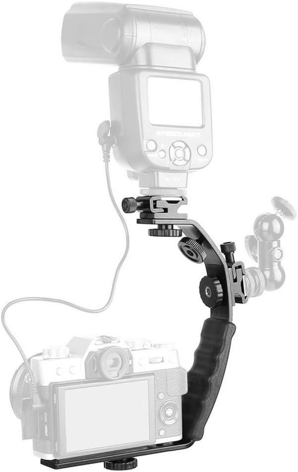Camera L Bracket Mount Video Grip L Shaped Aluminum Alloy Heavy Duty Camera Bracket Holder with Dual Flash Cold Shoe Mount 1/4" Tripod Screw for DSLR Camcorder