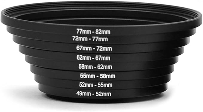 8pcs Metal 82mm,77mm,72mm,67mm, 62mm,58mm,55mm,52mm,49mm Step Up Rings Lens Adapter Filter Set Compatible with Digital SLR Camera