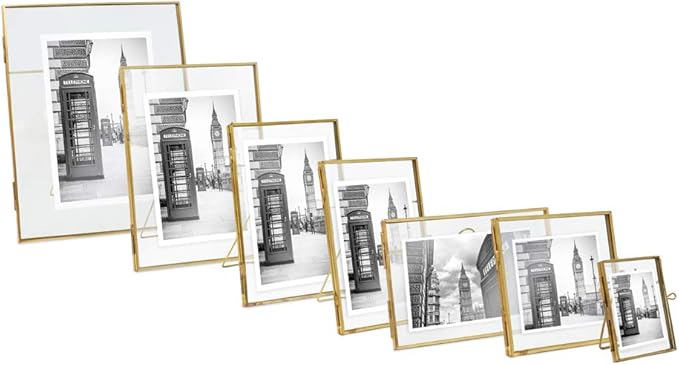 Isaac Jacobs 6x8, Antique Gold, Vintage Style Brass and Glass, Metal Floating Picture Frame (Vertical) with Locket Closure, for Photos, Art, & More, Tabletop Display (6x8 Antique Gold)