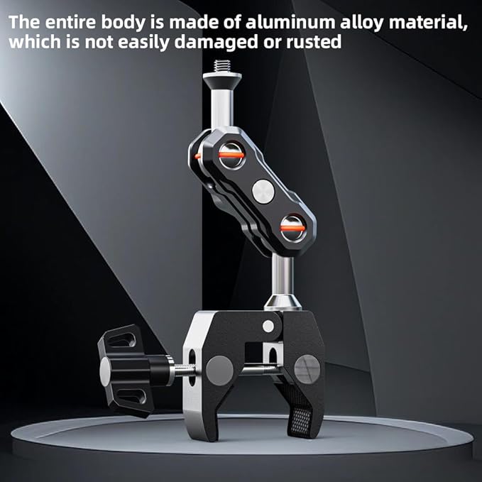 Super Camera Clamp Mount, Aluminum Alloy Double Ball Head Magic Arm Adapter, Fence/Desk/Tripod Mount for Most Phone, for Insta360 X5/X4, for Gopro 13/12/11, DJI Action 5Pro/4/3 and More Action Cameras