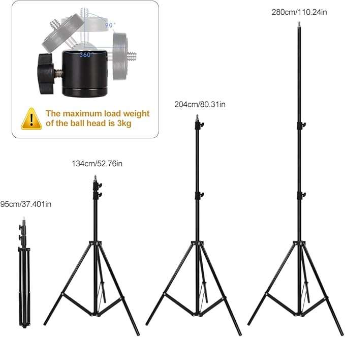 ITOTIN Heavy Duty Light Stand 9.5 Feet/2.8 Meters Adjustable Spring Cushioned Metal Photography Tripod Stand for Photo Studio Speedlight, Ring Light, Photographic Equipments Thickening Flash Stand