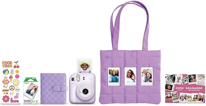 Fujifilm Instax Mini 12 Instant Film Camera All Included Holiday Bundle 2025 + Pink Lemonade Instant Film 10 Exposures (Lilac Purple)