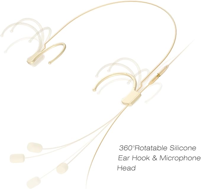 KIMAFUN Headset/Headworn Microphone Professional Earset Over Ear Hanging Condenser Mic Compatible with Sennheiser Wireless System Wireless System Bodypack Transmitter, Performance, Theater - Beige C2