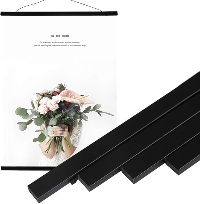 Miaowater 2 Pack Magnetic Poster Frame Hanger,12x16 12x18 12x20 12x24 Light Wood Wooden Magnet Frames Hangers for Photo Picture Art Canvas Print Artwork Wall Hanging Black 12''