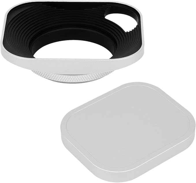 Haoge LH-S43P 43mm Square Metal Screw-in Lens Hood Hollow Out Designed with Cap for Leica Rangefinder Camera with 43mm E43 Filter Thread Lens Silver
