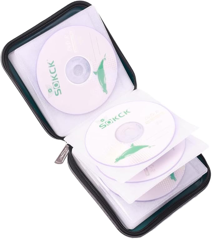 CD DVD Wallet, 32 Capacity Heavy Duty, DVD CD Case Holder for Car,Portable DVD/VCD Storage Disk, Hard Shell Sturdy case, Car CD Disk Holder,Booklet, Blu-ray Wallet (32 Capacity,Darkgreen)