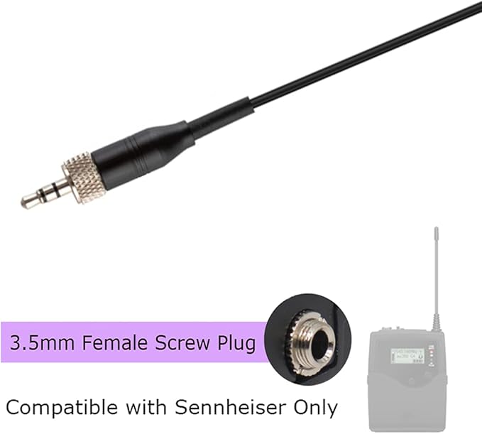 Lavalier Microphone Omnidirectional Condenser Lapel Mic Compatible with Sennheiser Wireless System Transmitter Bodypack 3.5mm Stereo Female Screw Plug with Clip & Cap
