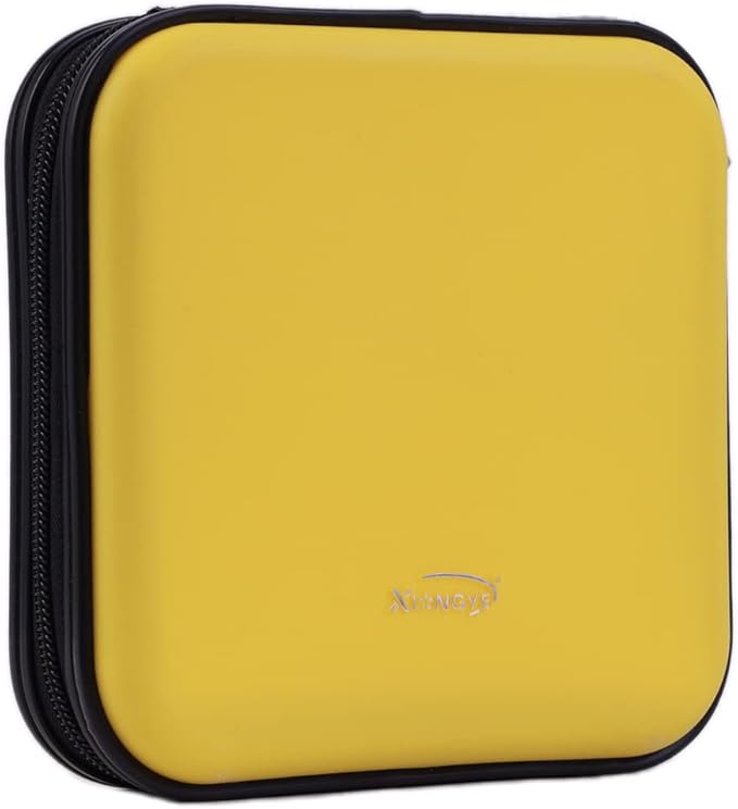 CD DVD Wallet, 32 Capacity Heavy Duty, DVD CD Case Holder for Car,Portable DVD/VCD Storage Disk, Hard Shell Sturdy case, Car CD Disk Holder,Booklet, Blu-ray Wallet (32 Capacity,yellow)