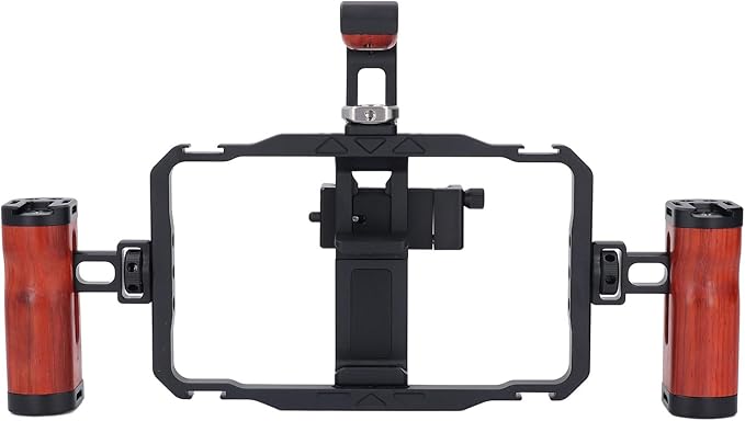 Smartphone Video Rig Smartphone Video Rig Kit, Aluminum Alloy Detachable Dual Wooden Handles Phone Cage for Vlogs, Live Streaming, and Stable Shoots