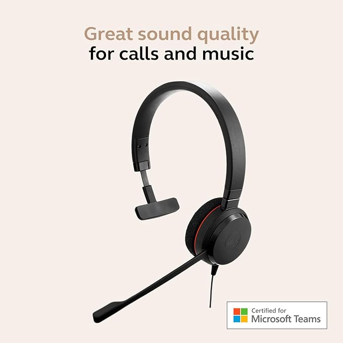 Jabra Evolve 20 Wired Headset (2025 Edition) - Single-Ear Set for Office and Work from Home - Call Control - Certified for MS Teams - USB-C/A Connectivity - Black