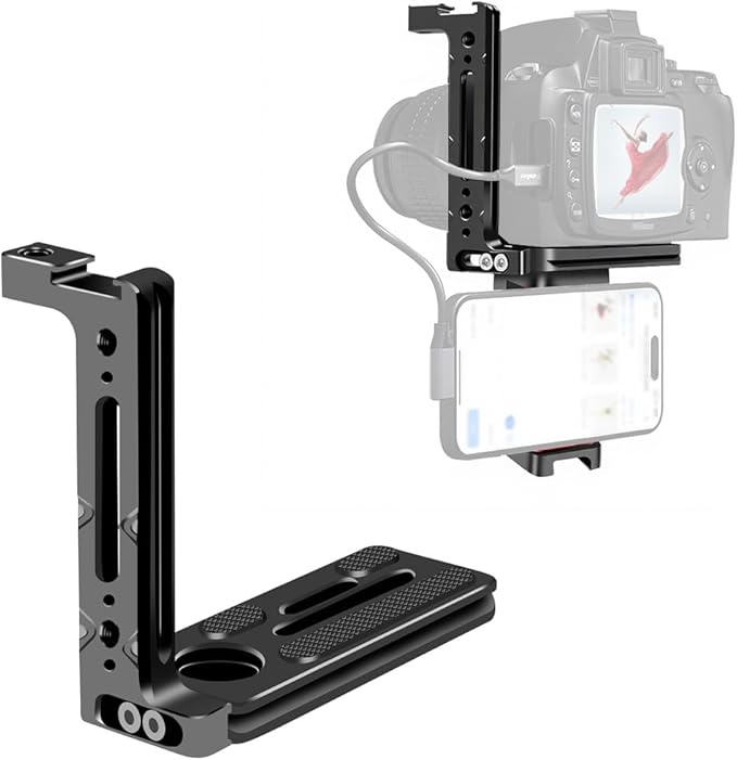 Camera L Bracket with Phone Mount Adapter,L Plate with NATO Handle Rail Phone Rail 38mm Arca Style for Nikon Canon Sony Camera Live/Vlog Accessories