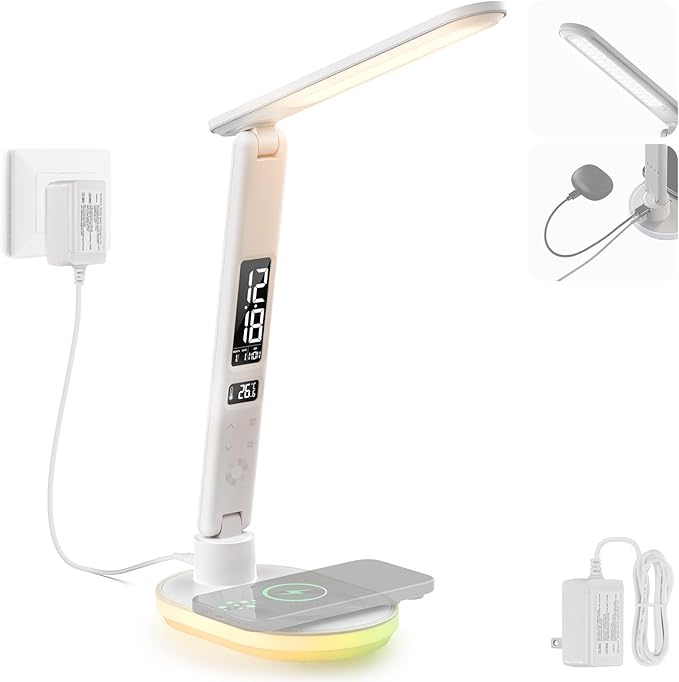 NEEWER Entry Level Version Desktop LED Lamp with USB A Output for Desk, 3 Modes/5 Brightness Levels/4 RGB Effects/CRI85, LCD for Temp/Date/Time/Alarm, Home Office Reading Eye Caring Touch Light, N20