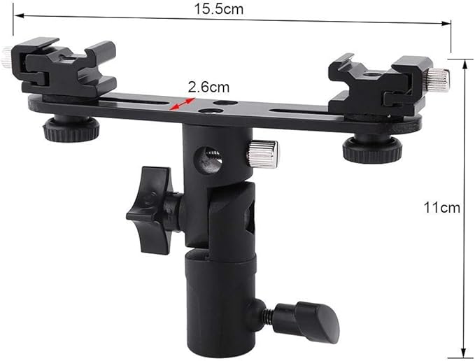 Camera Flash Brackets, Speedlight Mount Dual Hot Shoe Speedlight Stand, 1/4" to 3/8'' Umbrella Holder Light Stand Bracket for Photo Video Photography