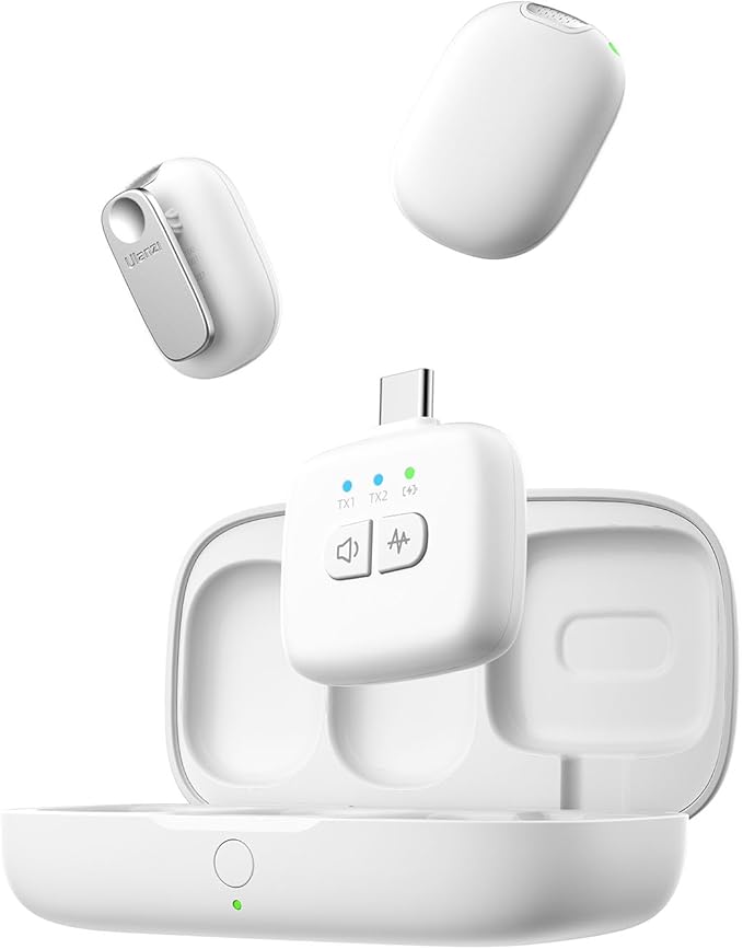ULANZI A30 Tiny Mic Magnetic (White), Wireless Lavalier Microphone Mini Size, Noise Cancellation, 164 ft Range, 20H Battery Life, Lapel Microphone for Video Recording, DSLR, iPhones, Android, PC