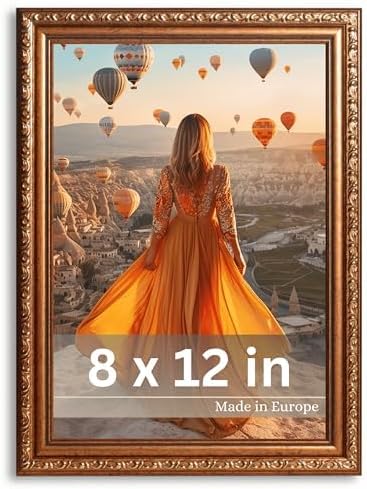 VictoR Picture Frame Chagall 8x12 Brown Gold - Vintage Picture Frames with Shutterproof Acrylic Glass - 8 x 12 Photo Frame - Brown Picture Frames - Antique - only for hanging