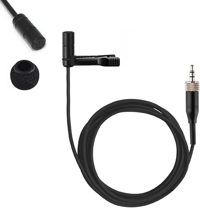 Lavalier Microphone Omnidirectional Condenser Lapel Mic Compatible with Sennheiser Wireless System Transmitter Bodypack 3.5mm Stereo Female Screw Plug with Clip & Cap