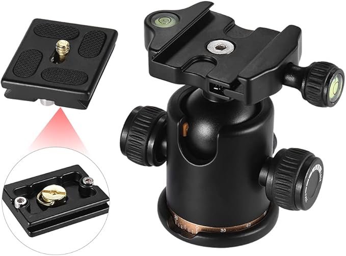 Andoer Tripod Ball Head, 360 Degree Rotating Panoramic Ball Head with Quick Release Plate 1/4 to 3/8 Screw Adapter Max 8kg/17.64lbs for Tripod Monopod Slider DSLR Camera