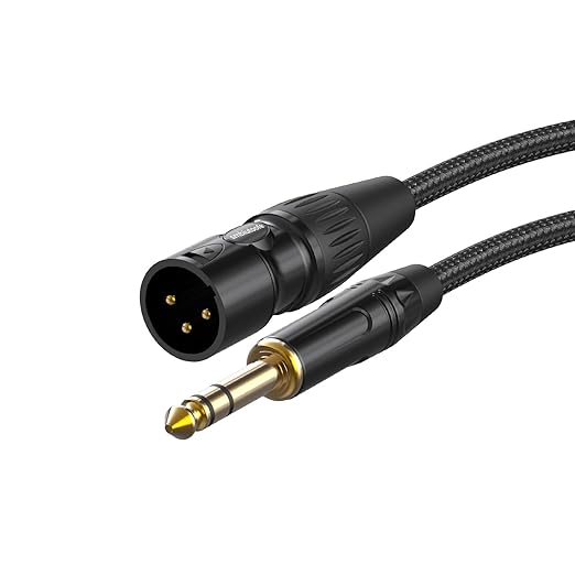 XLR to 1/4, TRS to XLR Male 3ft, Quarter Inch (6.35mm) to Microphone Cable Gold-Plated Connectors Nylon Braided for Speakers, Mixers, Amplifiers - 1Pack