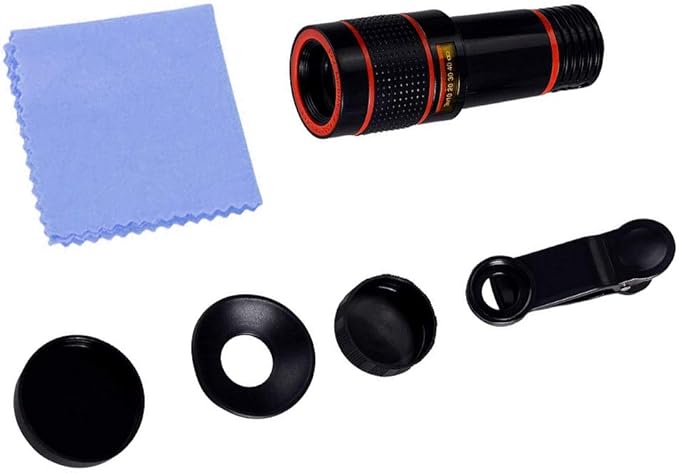 12x Optical Zoom HD Cell Phone Camera Lens, Telephoto Clip-On Lens for Single Lens Phone, Compatible with iOS X/8/7/6s/6 Plus Android Tablet, Used as Monocular Rubber Eyecup Carry Bag