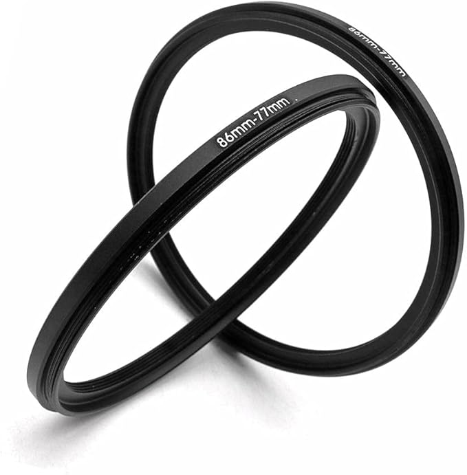 86-77mm Metal Step-Down Adapter Ring, 86mm Lens to 77mm Filter Size Accessories, 2 Pieces Black Lens Filter Adapter Ring with Lens Cleaning Cloth, LingoFoto