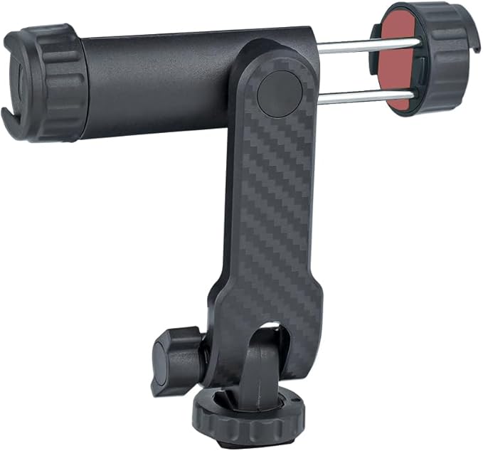 Dual Cold Shoe Phone Mount Holder — Universal Adjustable Smartphone Clamp with Dual Cold Shoe Mounts for Microphone & LED Light, 360° Rotating Ball Head, 1/4"-20 Tripod Screw Compatible