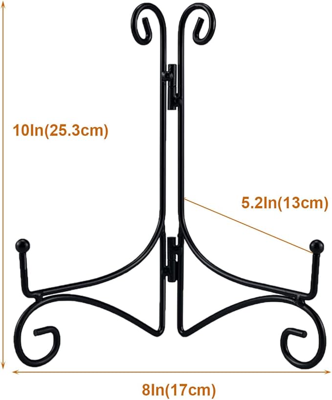 Plate Stand, 10 Inch Plate Holder for Display, Tabletop Black Iron Easel for Photo, Picture Frame, Artwork, Album Card and Decorative Plates (Black Color, 2-Pack)