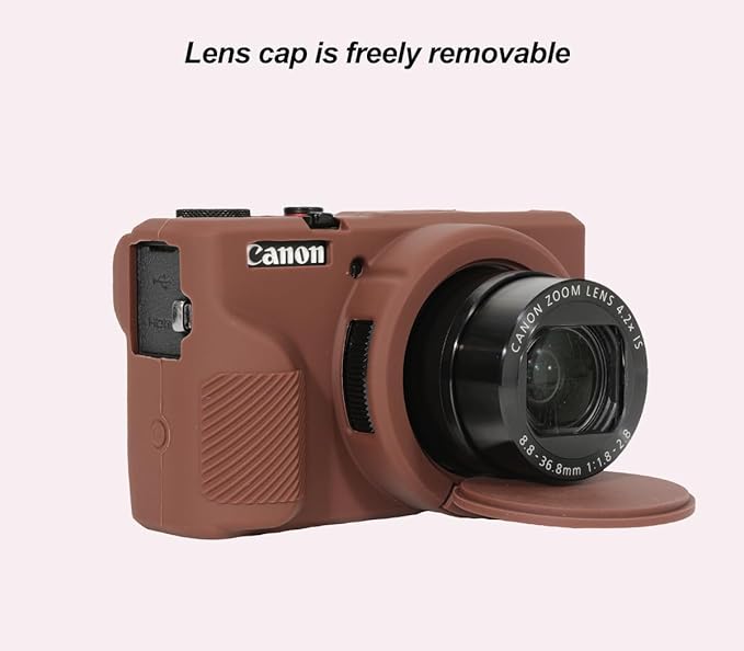 Pocoukate Case for Canon G7X Mark III Camera, Soft Silicone Protective Cover with Removable Lens Cover and Screen Protector - Coffee