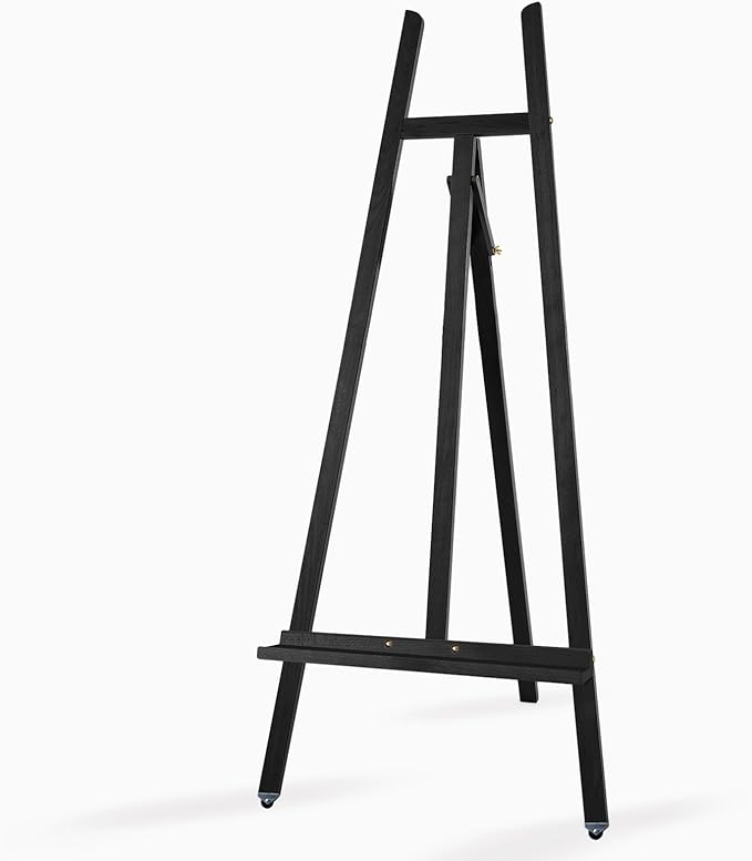 Somime A - Frame Wooden Display Easel - Adjustable Lyre Beechwood Studio Easel Stand Holding Canvas Up to 90", Inclinable Artist Floor Painting Easel for Artwork Painting, Black