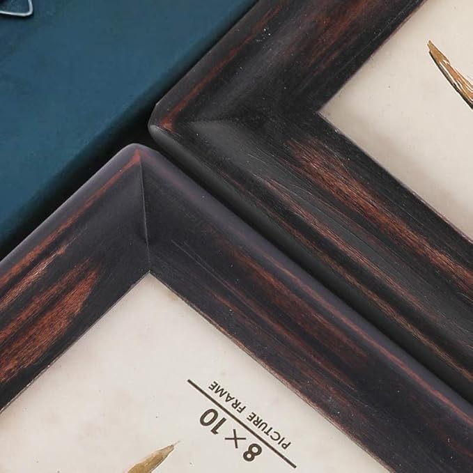 Picture Frame 8x10,Black Rustic Wood Frame with Glass Front, Wall Mount or Table Top
