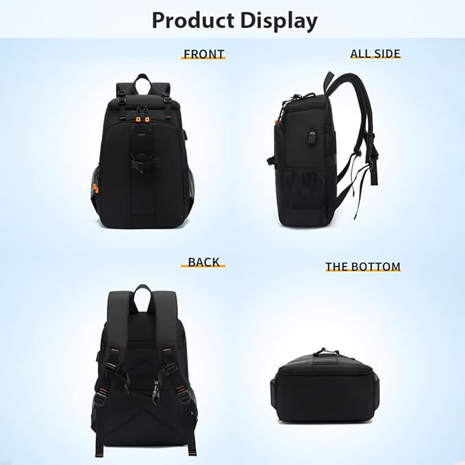 Brrnoo Lightweight Camera Backpack with USB Charging Port – 800g Water-Resistant Professional DSLR Bag with Tripod Strap, 15.6" Laptop Compartment & Gear Organizer for Photographers & Travelers
