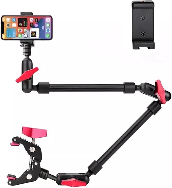 Zunate 22in Magic Arm with Clamp, 360° Adjustable Super Clamp Camera Mount, Long Articulating Arm with Phone Holder, 1/4in 3/8in Thread for Monitor, Microphone, DSLR