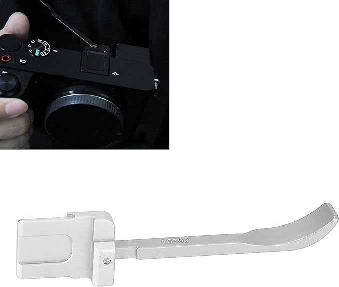 Bewinner Thumb Up Grip for A6700, Aluminum Alloy Camera Thumb Rest with Hot Shoe Cover, Ergonomic Hand Grip for Secure OneHanded (Silver)