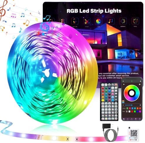 65.6FT Led Lights for Bedroom, Color Changing RGB Led Strip Lights Indoor, Music Sync Led Light Strip with Remote and App Control, DIY Led lights for Room Home Decor Ambient Lighting (1*65.6FT)