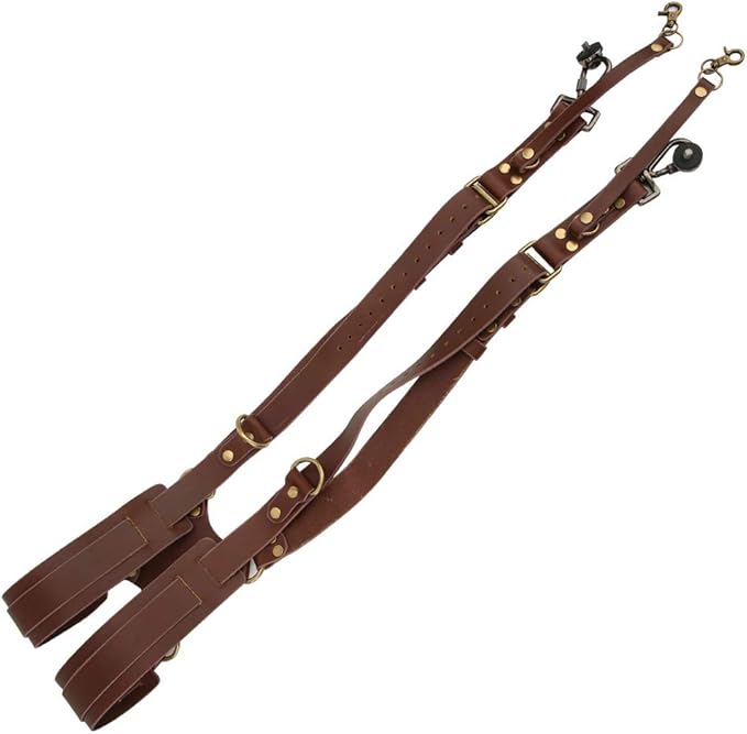 Qiilu Leather Camera Strap Adjustable Dual Leather Rivet Double Shoulder Digital Camera Shoulder Strap Harness Accessory