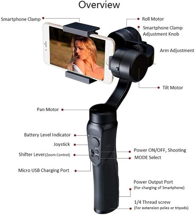 Asixxsix Face Recognition 3‑Axis Stabilizer, 3‑Axis Phone Stabilizer, Panoramic Mode Smart Tracks for Streaming Media