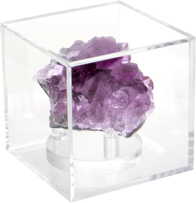 Clear Acrylic Geodes Rocks 3 Pegs Display Easel Stands Support Holder Box, Acrylic Display Case Box for Agate Slices Crystals Minerals Slab Fossil Coral Small Collectibles (Small-3x3x3in, 1Pcs)