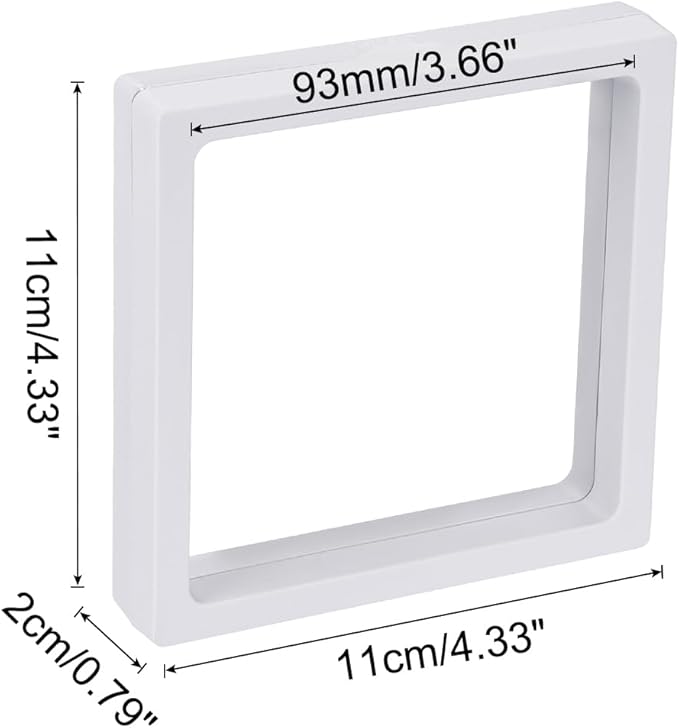MECCANIXITY Floating Frame Display Holder Stand 3D Jewelry Display Box 4.33 x 4.33 x 0.79 Inch White for Ring Necklace Bracelet Earring Pack of 2