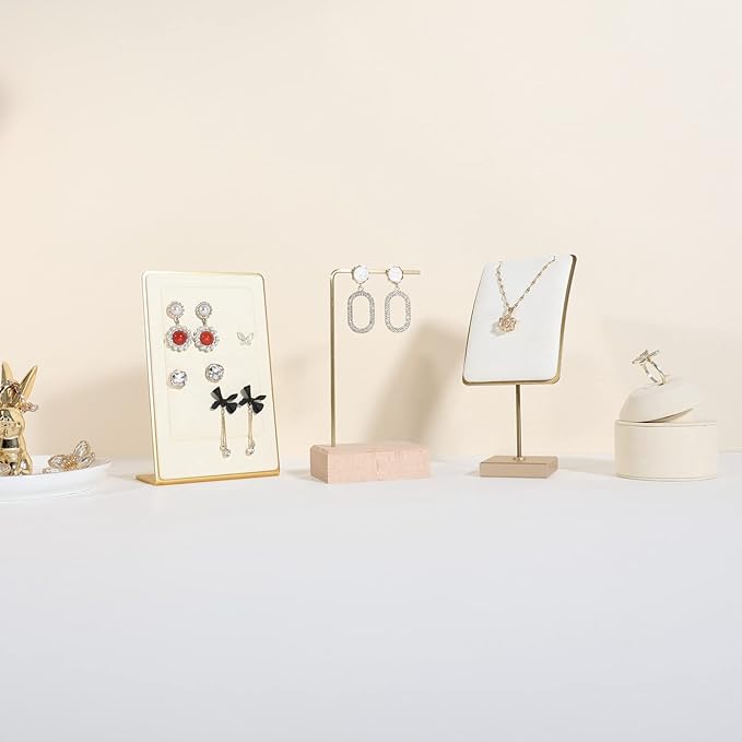 GemeShou brass earring display stands for selling, wooden ear ring holders for jewelry, single stud holder jewelry display【Brass earring stand Height-Beech】