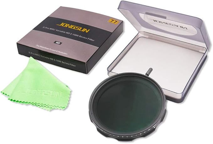 JONGSUN 77mm Variable ND Filter, S-Pro MRC 16 Layers Nano Coatings, More Than 10 Stop ND2-ND1000 Stepless Adjustment Graduated, Lens Cloth Kit,Camera Neutral Density Filter