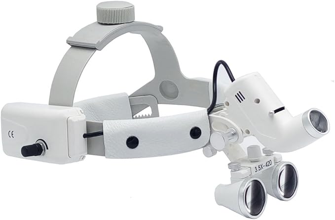 EustomA 5W LED Head Light Spotlight Headband 3.5X Binocular Loupes Optic Glass with Working Distance 280-380mm Spot Adjustable DY-106