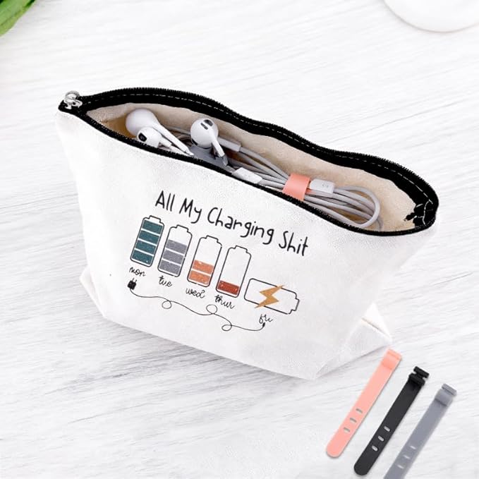 Small Charging Pouch for Travel Cord Storage Organizer Pouch Bags Silicone Reusable Data Cable Ties Earphone Holder Bag Plug Charger Case Bag Camping Charge Pouch Charger Electronic Gift Bags for Cord