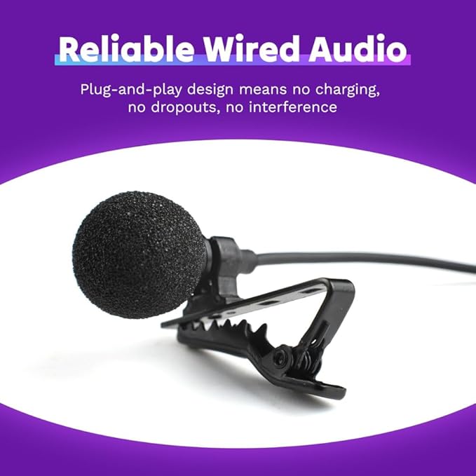Purple Panda Wired Lavalier Microphone Omnidirectional – Attachable Lapel Mic Compatible with GoPro, DJI, Insta360, Tablet, iPad, DSLR, Camera, Ideal for Social Media Content Creators