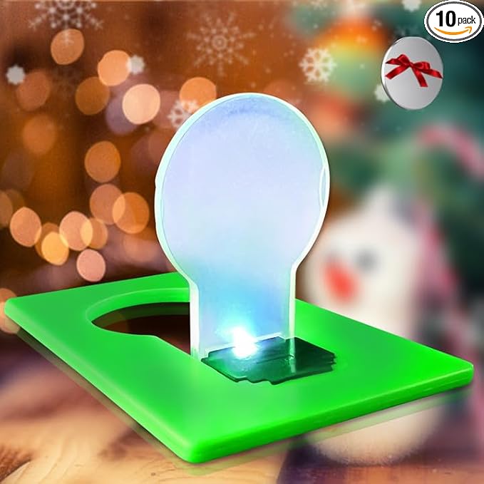 Credit Card Lights, Mini Portable Led Pocket Lamps Light Foldable Wallet Purse Lamps for Christmas Gift Party Favors, 10 pcs Green Card White Color Light