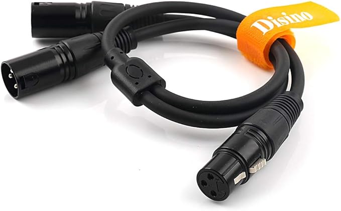 Disino XLR Splitter Cable, 1 Female to 2 Male Patch Microphone Cable XLR Y Splitter Cable Balanced Splitter Cord (3 Pin Male to 1 Female)- 5 Feet