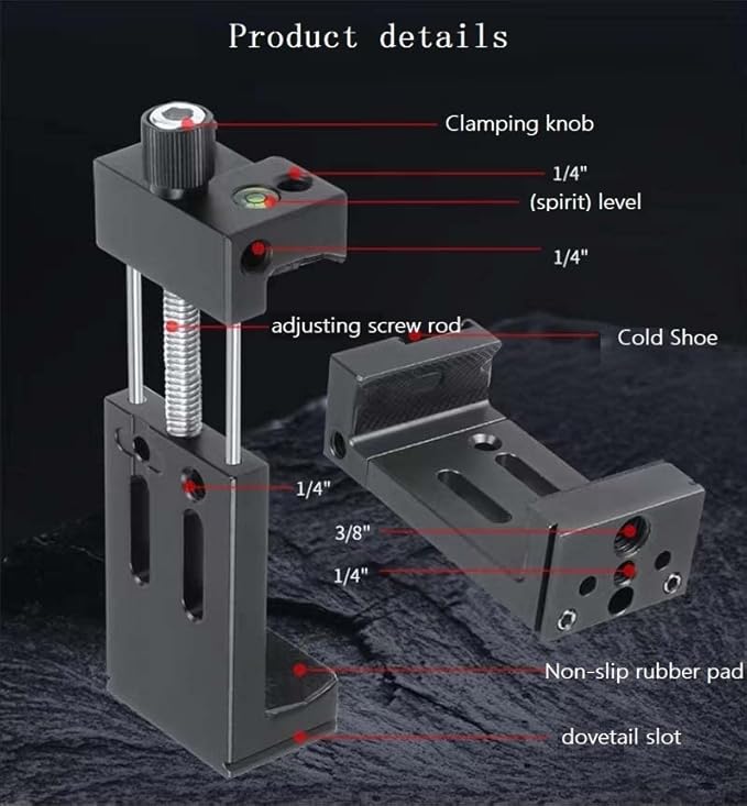 Aluminum Metal Phone Tripod Mount with 3 Cold Shoes & 1/4" Arca Port,360°Rotation Cell Phone Tripod Adapter for Phone Stand Holder, Compatible for iPhone Samsung and Other Smartphone