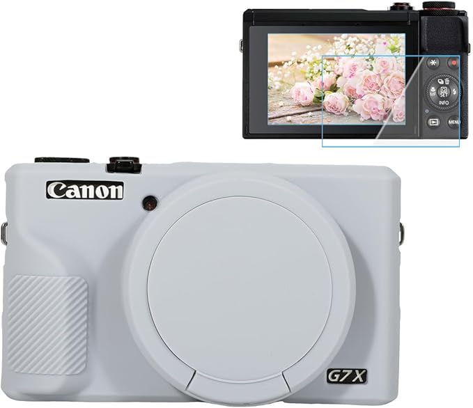 Pocoukate Case for Canon G7X Mark III Camera, Soft Silicone Protective Cover Skin with Removable Lens Cover for Powershot G7X Mark iii, Silicone Case with G7X3 Screen Protector Accessories - Gray