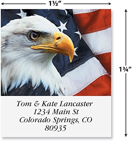 Colorful Images Patriotic Bald Eagle Return Address Mailing Labels, Personalized in The USA with Names & Addresses, Set of 144 Self Adhesive, Easy Peel Flat Label Sheets, 1½” x 1¾”, 1 Design