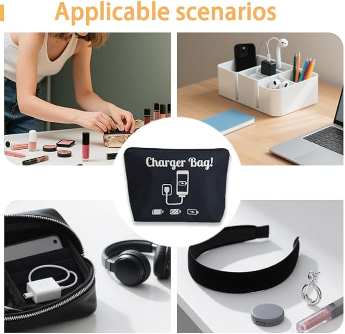 ShiQiao Spl Chargers Organiser Bag Black Charging Cables Travel Toiletry Pouch Electronic Charger Organiser Makeup Bag with Zipper Birthday Gifts for Mum Dad Charger Makeup Cosmetic Bags pouches