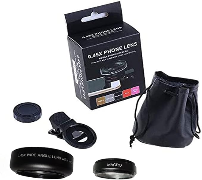Fisheye Lens iPhone Phone Camera Lens Kit Wide Angle Macro for iPhone 14 13 12 11 X XS Xr Se 8 pro max Mini Samsung Most Phones with Clip PU Bag (Black) …