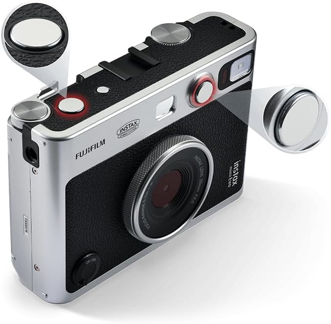 FUJIFILM INSTAX Mini EVO Hybrid Instant Camera Black + Fuji Instax Film 20 Sheet + Custom Case & Album 32GB Micro SD Memory Card Accessory Bundle